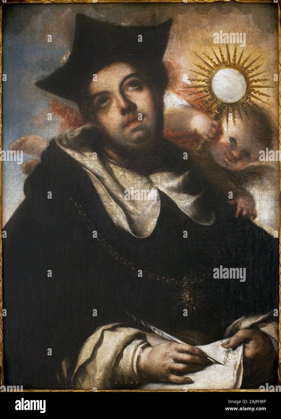 Saint Thomas d'Aquin (1124/1225-1274) - Peinture de Francisco de Herrera El Joven (1627-1685), Huile sur toile, vers 1645 - Musee des Beaux Arts de Se Foto Stock