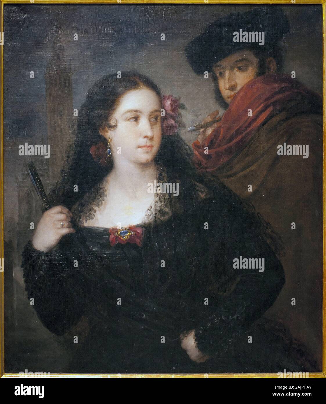 Coppia de personnes agreables. Peinture de Jose Gutierrez de la Vega (1791-1865), Huile sur toile, vers 1830. Musee des Beaux Arts de Seville, Espagne Foto Stock