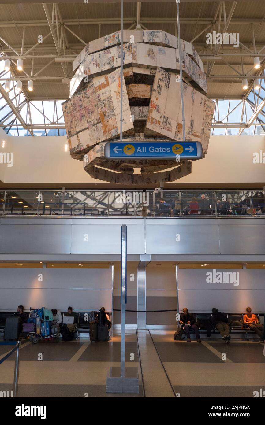 Torre Campanaria artwork da Mark Bradford in Tom Bradley International Terminal in Aeroporto LAX Foto Stock