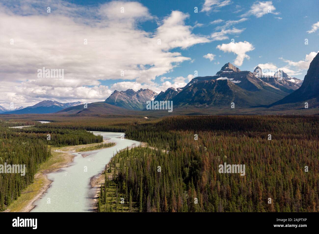 Vista aerea del Parco Nazionale di Banff durante l'estate, Canadian Rockies, Alberta, Canada. Foto Stock