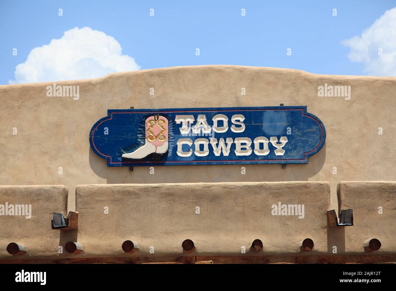 Taos Cowboy, Shop Sign, Taos Plaza, Historic District, Taos, New Mexico, Usa Foto Stock