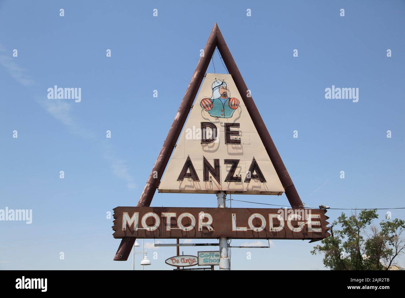 De Anza Motel, insegna retrò, Route 66, Central Avenue, Albuquerque, Nuovo Messico, STATI UNITI D'AMERICA Foto Stock