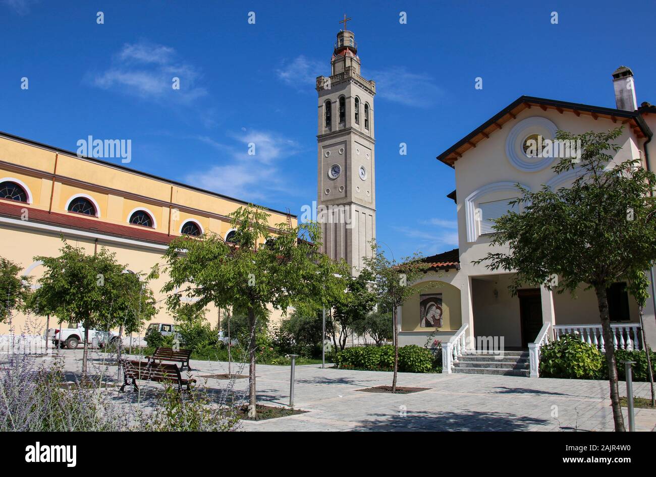 Il campanile la cattedrale di Santo Stefano di Scutari, Albania Foto Stock