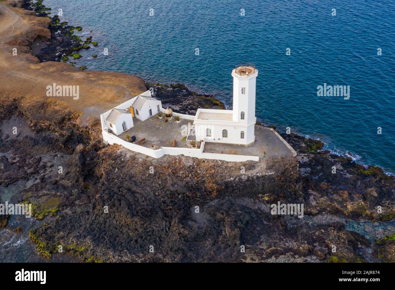 Vista aerea di Praia faro in Santiago - capitale delle Isole di Capo Verde - Cabo Verde Foto Stock