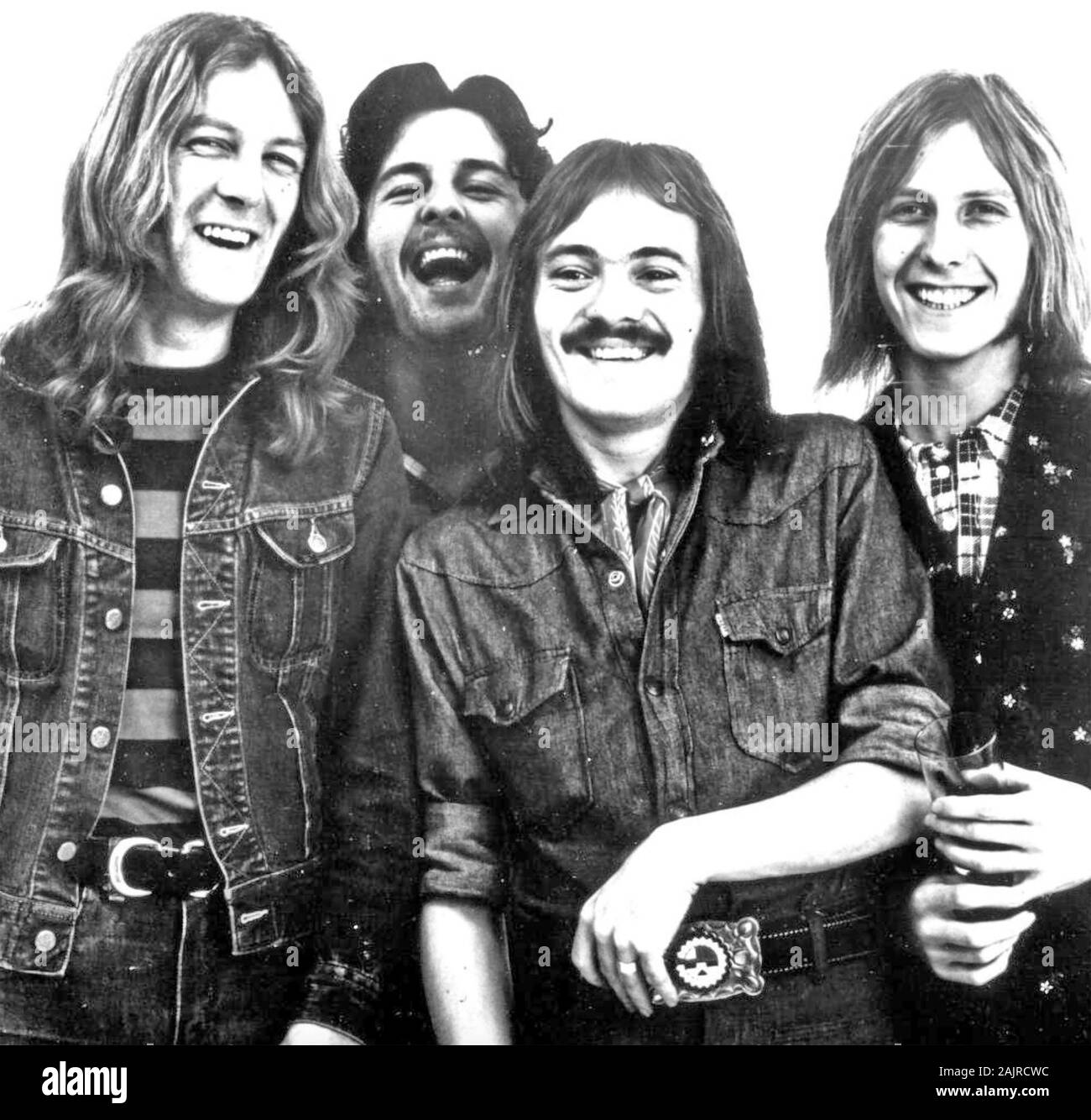 Torta di umile foto promozionale di inglese del gruppo rock nel 1974. Da sinistra: Clem Clempson, Greg Ridley, Steve Marriott, Jerry Shirley Foto Stock