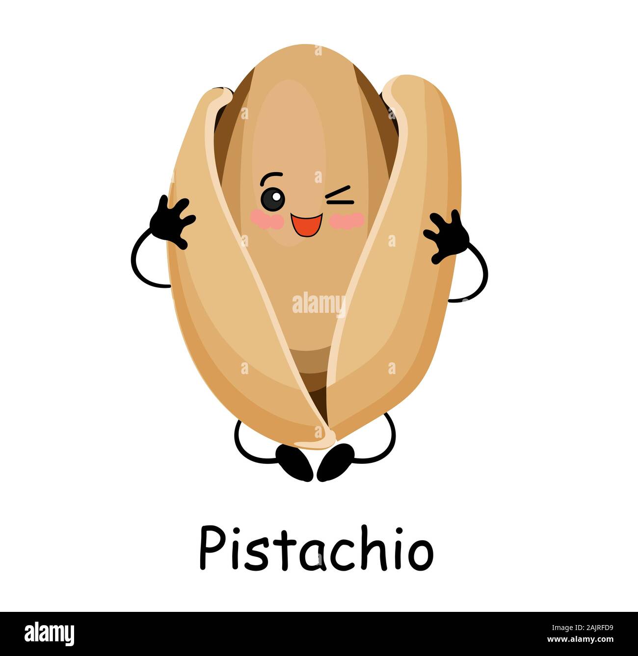 Pistacchio. illustrazione. Carattere di noce isolati su sfondo bianco. Foto Stock