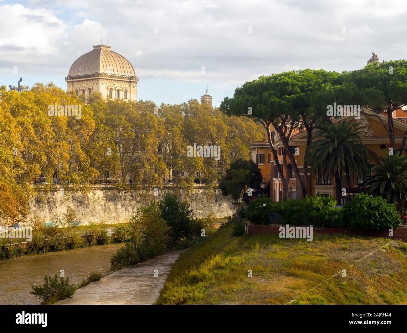 Isola Tiberina e la Sinagoga - Roma, Italia Foto Stock
