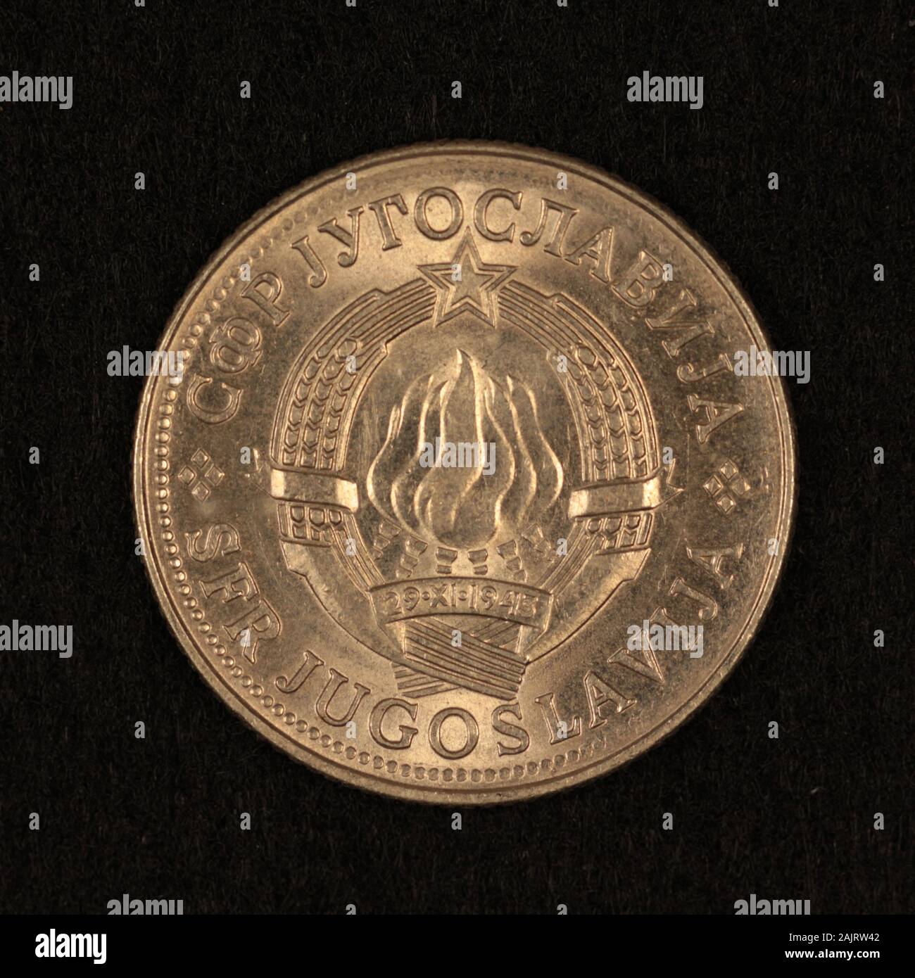 Vorderseite einer ehemaliguen Jugoslawischen 10 Dinar Münze Foto Stock