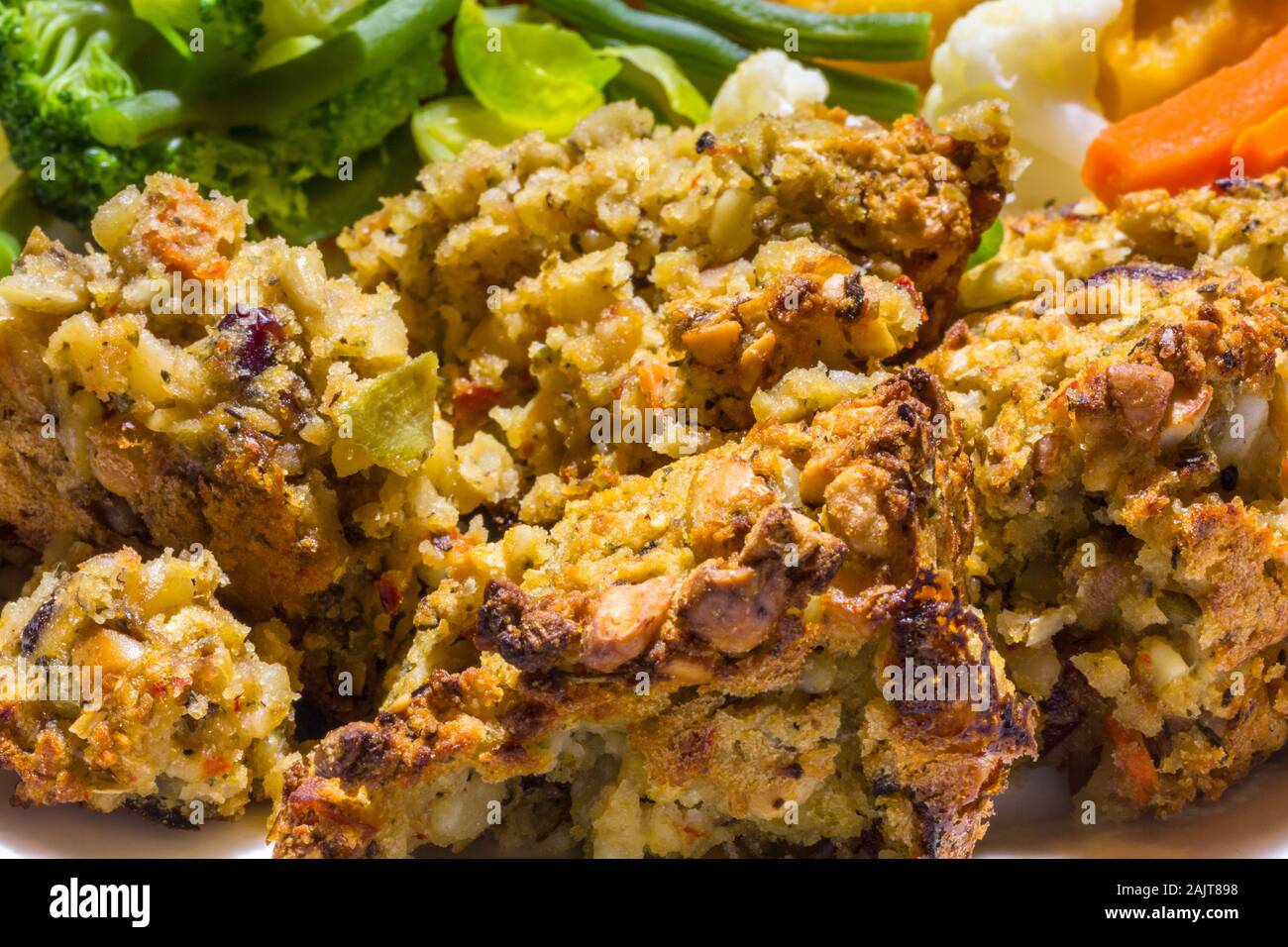 Il dado arrosto, Carne priva pasto vegetariano verdure plus. Foto Stock