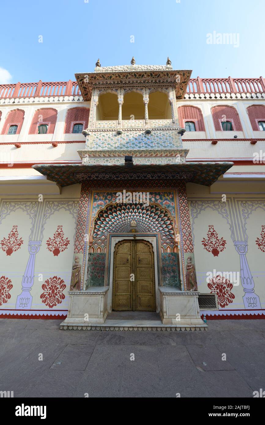 Porta di loto nel palazzo della città di Jaipur. Foto Stock