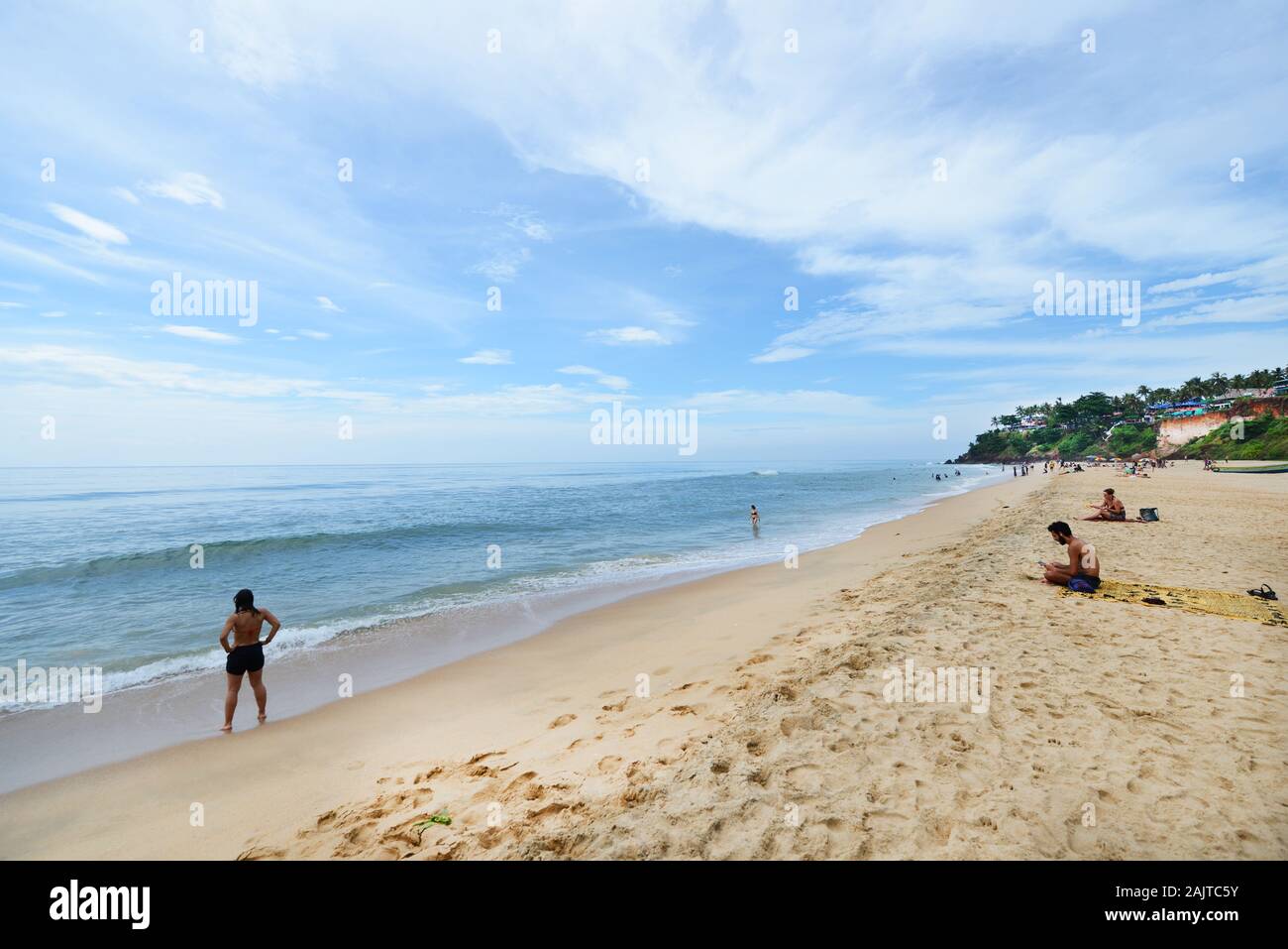 La bellissima spiaggia di Varkala a Kerela, India. Foto Stock