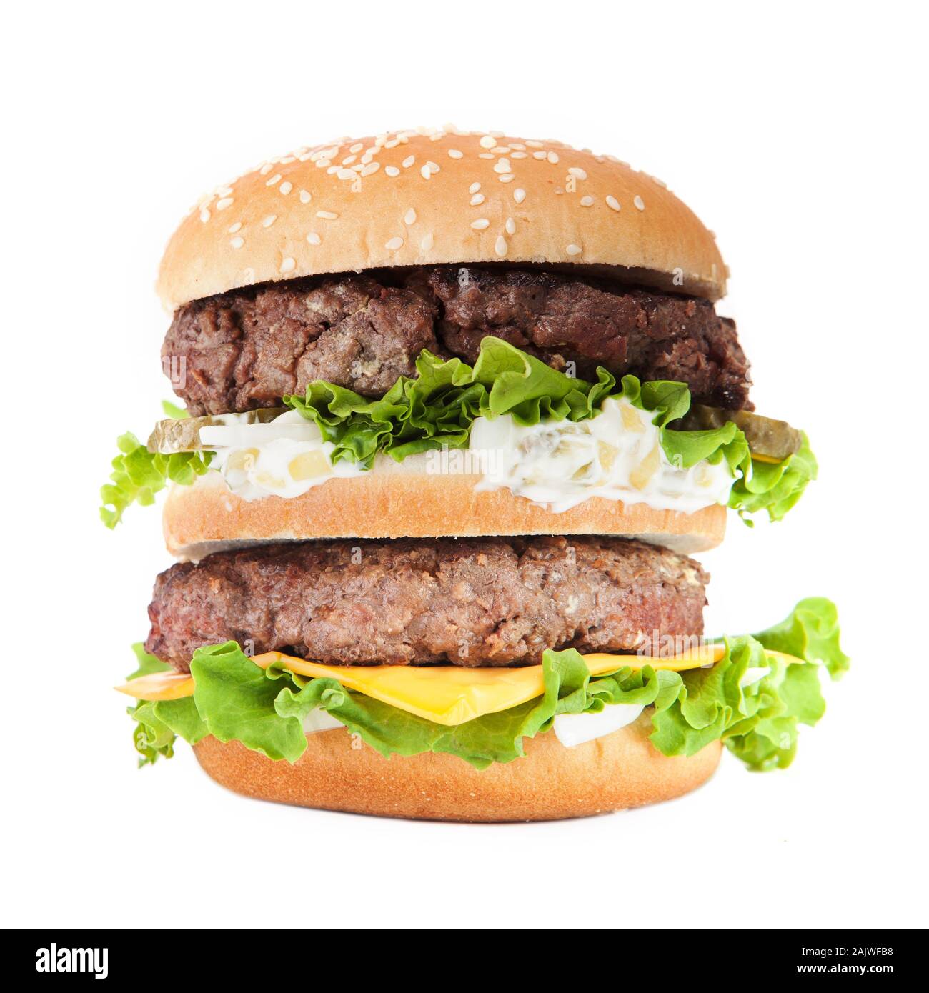 Grandi hamburger isolato su sfondo bianco Foto Stock