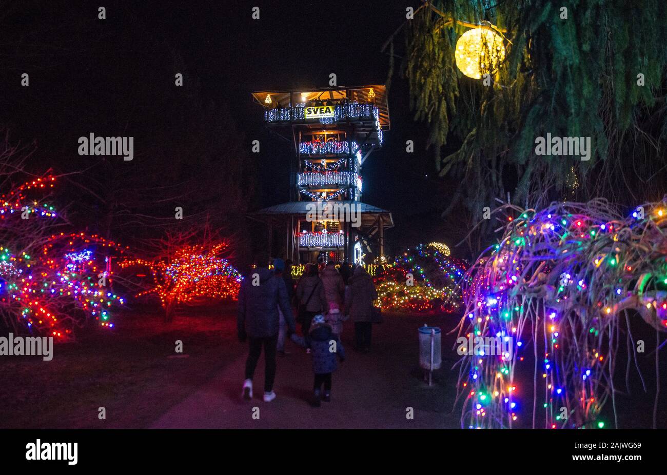 MOZIRJE PARK, Slovenia - 28 dicembre., 2019: Natale decorato Mozirje park a Mozirje town durante l Avvento e vacanze in dicembre. Foto Stock