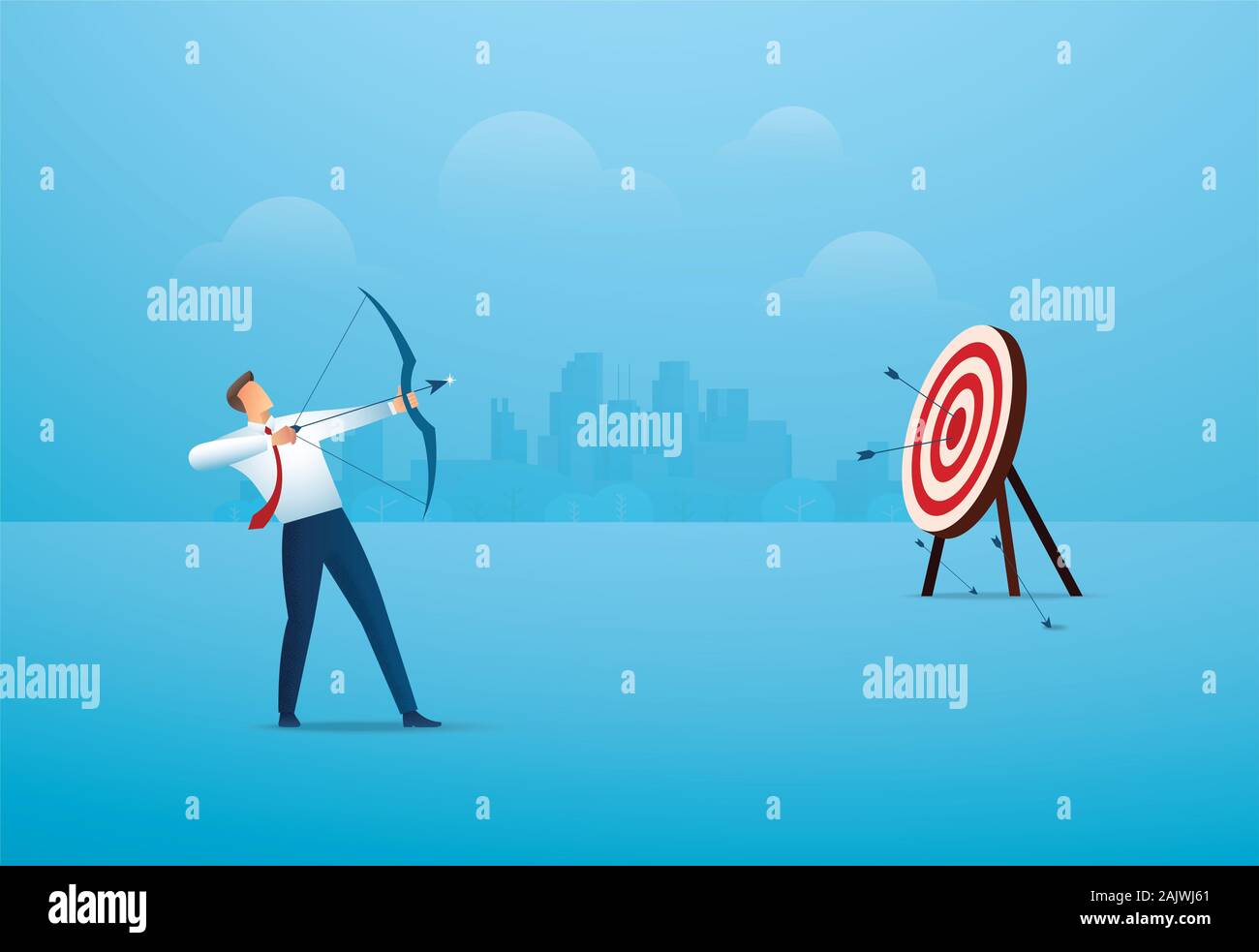 Imprenditore con archetto il puntamento del bersaglio. concetto business Foto Stock