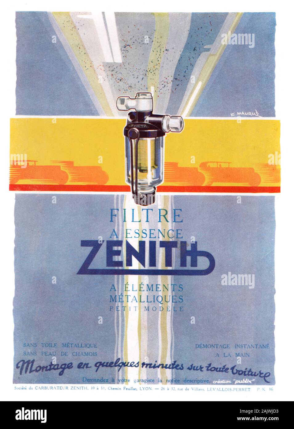 Vecchio annuncio pubblicitario o pubblicità di Zenith filtri benzina annuncio 1929 Foto Stock