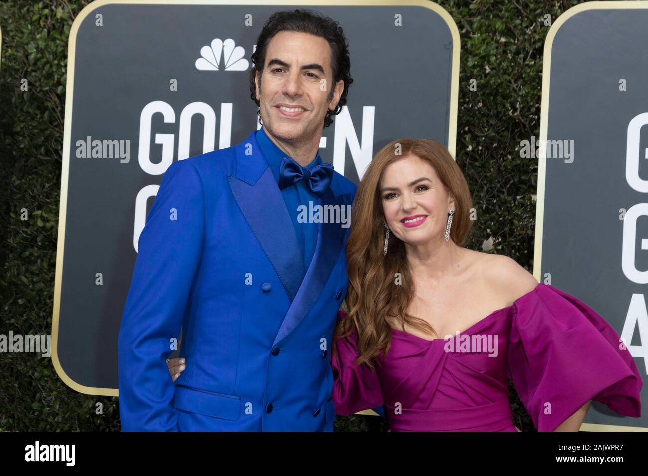 Sacha Baron Cohen e Isla Fisher frequentare la 77th Annuale di Golden Globe Awards, Golden Globes, presso l'Hotel Beverly Hilton di Beverly Hills, Los Angeles, Stati Uniti d'America, il 05 gennaio 2020. | Utilizzo di tutto il mondo Foto Stock