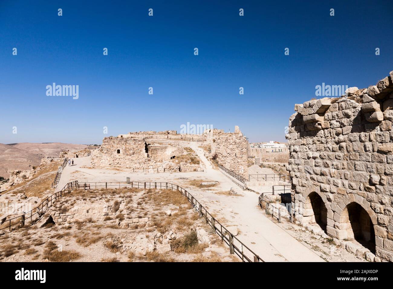 Kerak Castello, al Karak, sulla collina, Kings Highway, route 35, storica strada sulla terra alta, Giordania, Medio Oriente e Asia Foto Stock