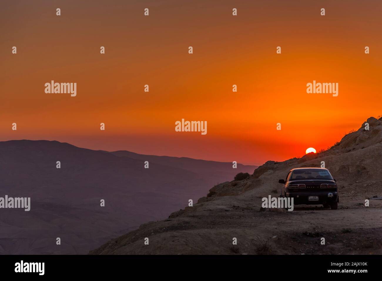 Wadi Al Hasa, splendida vista della valle, al tramonto, Kings Highway, route 35, karak, terra alta, Giordania, Medio Oriente e Asia Foto Stock