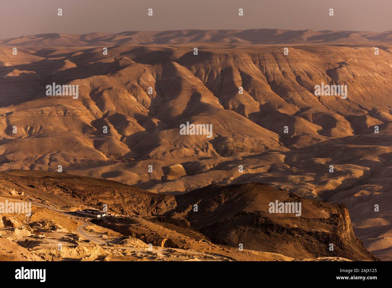 Wadi Al Hasa, splendida vista della valle, in serata, Kings Highway, route 35, karak, terra alta, Giordania, Medio Oriente e Asia Foto Stock