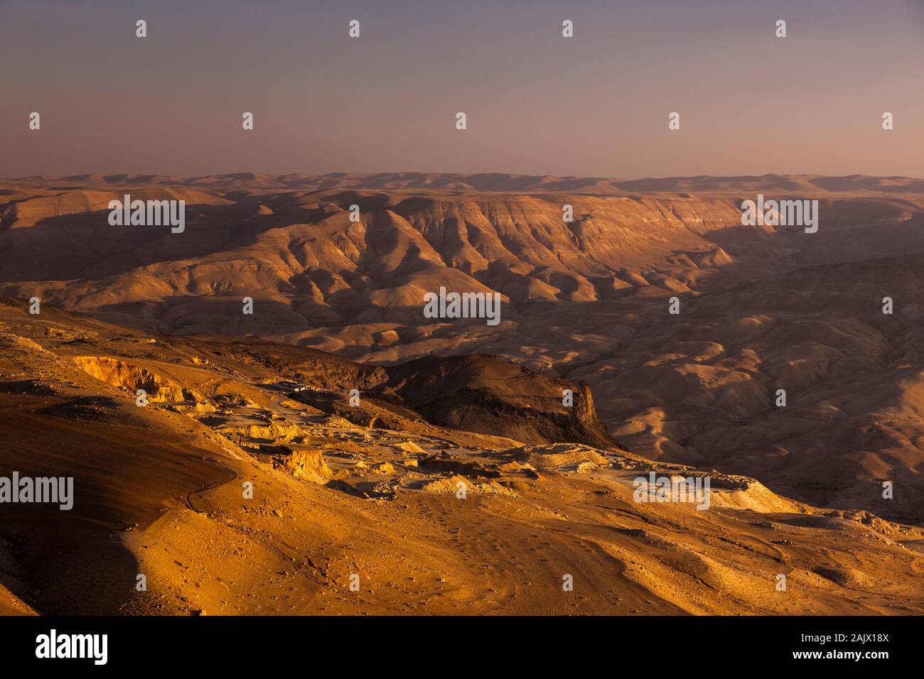 Wadi Al Hasa, splendida vista della valle, in serata, Kings Highway, route 35, karak, terra alta, Giordania, Medio Oriente e Asia Foto Stock
