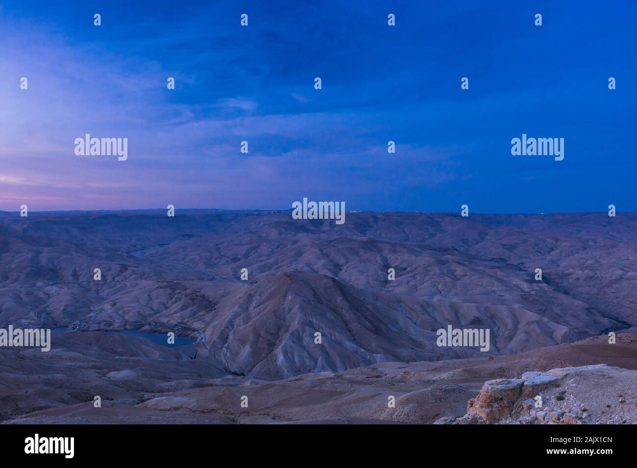 Wadi Al Hasa, splendida vista della valle, in mattinata, Kings Highway, route 35, karak, terra alta, Giordania, Medio Oriente e Asia Foto Stock