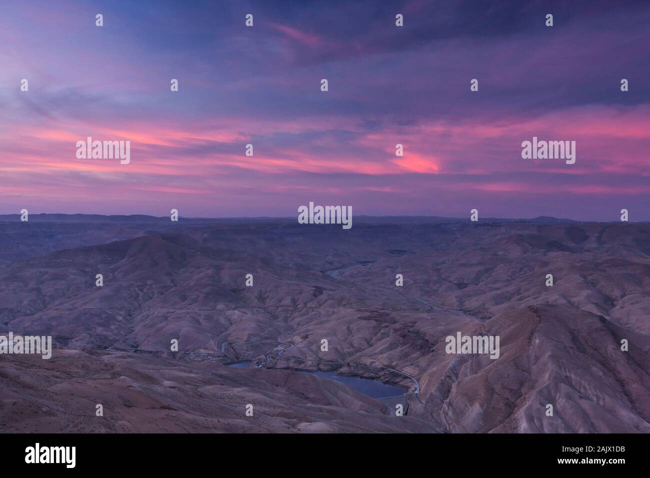 Wadi Al Hasa, splendida vista della valle, in mattinata, Kings Highway, route 35, karak, terra alta, Giordania, Medio Oriente e Asia Foto Stock