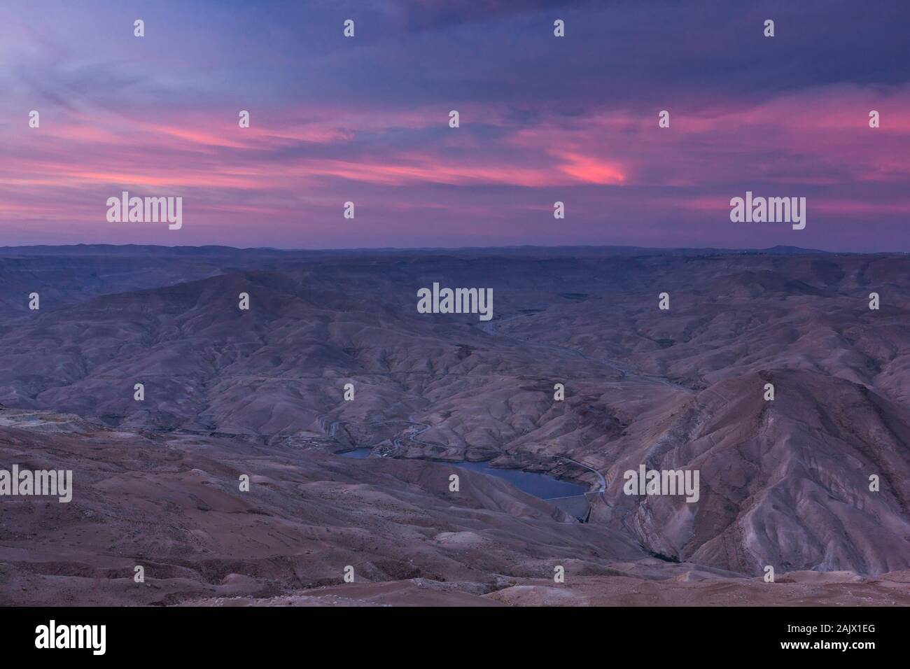 Wadi Al Hasa, splendida vista della valle, in mattinata, Kings Highway, route 35, karak, terra alta, Giordania, Medio Oriente e Asia Foto Stock