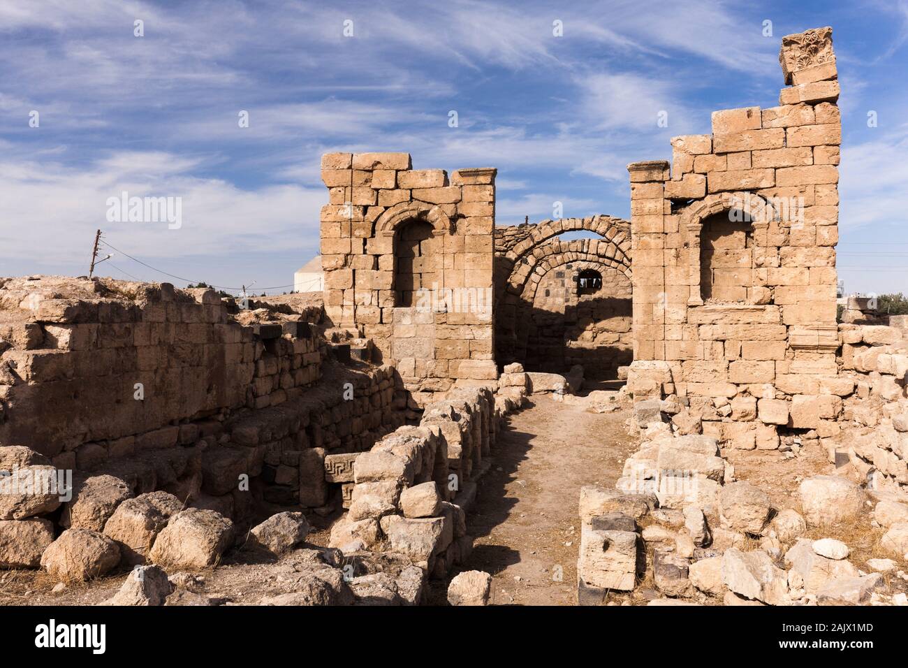 Al-Rabba romana e bizantina ruderi, Rabba, Kings Highway, route 35, storica strada sulla terra alta, Giordania, Medio Oriente e Asia Foto Stock