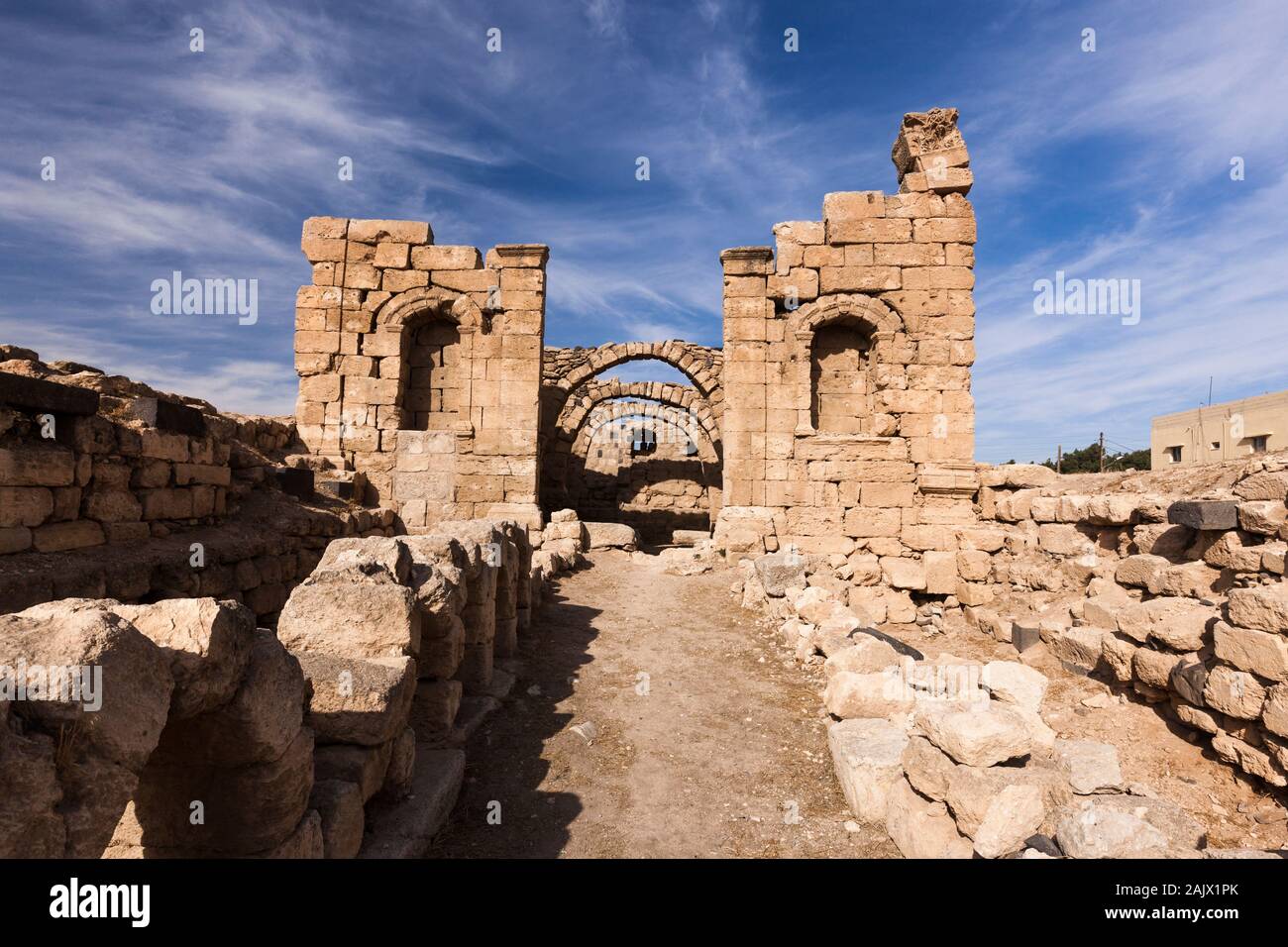 Al-Rabba romana e bizantina ruderi, Rabba, Kings Highway, route 35, storica strada sulla terra alta, Giordania, Medio Oriente e Asia Foto Stock