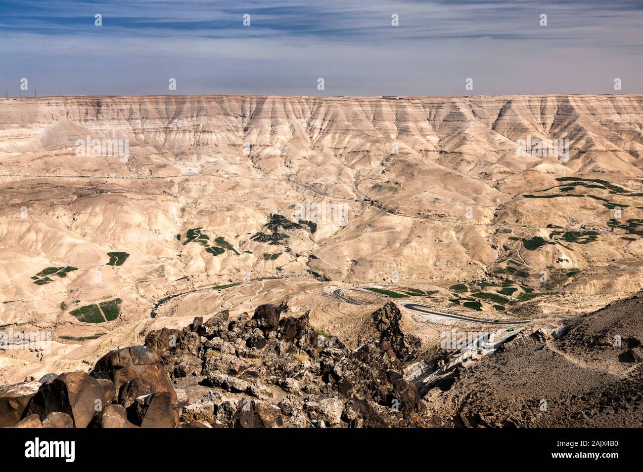 Wadi Mujib, splendida vista sulla valle, Kings Highway, Route 35, karak, High Land, Giordania, centro-est, Asia Foto Stock