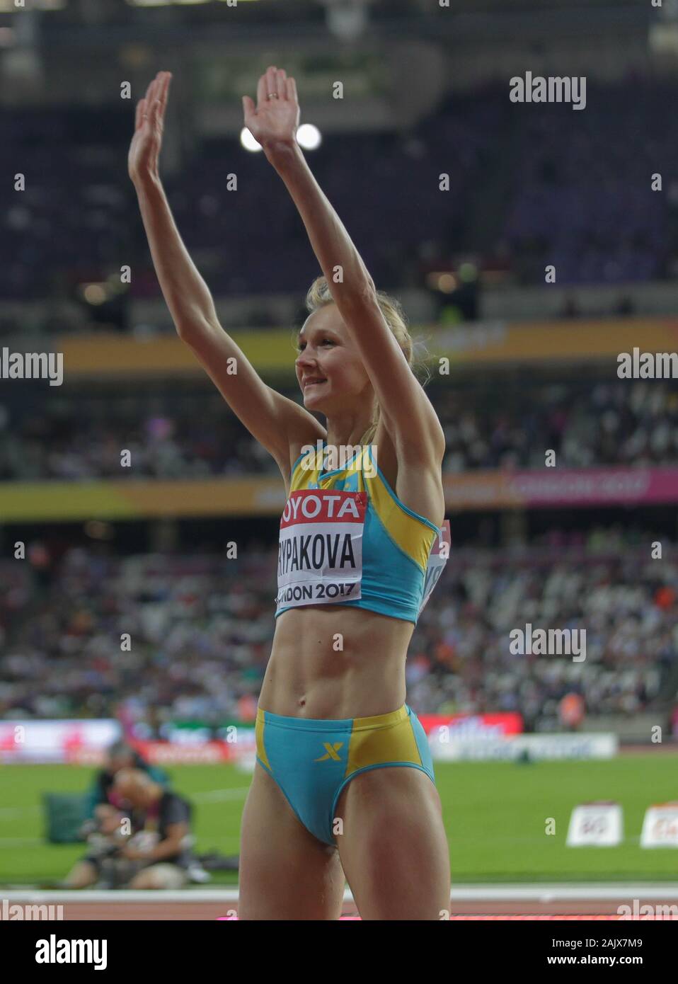 Olga Rypakova (Kazak) durante le Donne Salto triplo Finale della IAAF  mondiale di atletica il 6