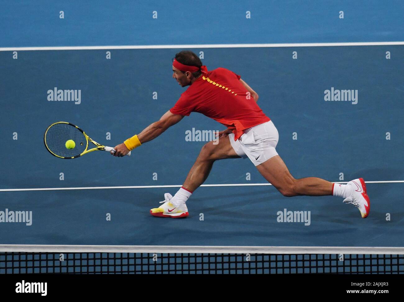 Perth, Australia. Il 6 gennaio, 2020. Perth Western Australia ATP CUP Spagna v Uruguay 06/01/2020 Rafa Nadal (ESP) batte Pablo Cuevas (URU) foto Roger Parker International Sports Fotos Ltd/Alamy Live News Foto Stock