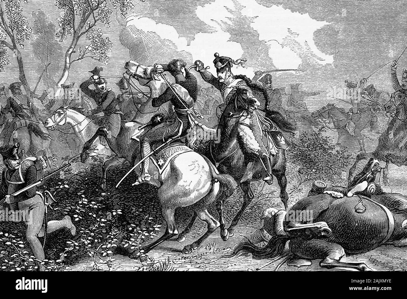 La morte del principe Luigi Ferdinando di Prussia. Il 10 ottobre 1806. Nato il 1772. Guerre napoleoniche. Illustrazione di antiquariato. 1890. Foto Stock