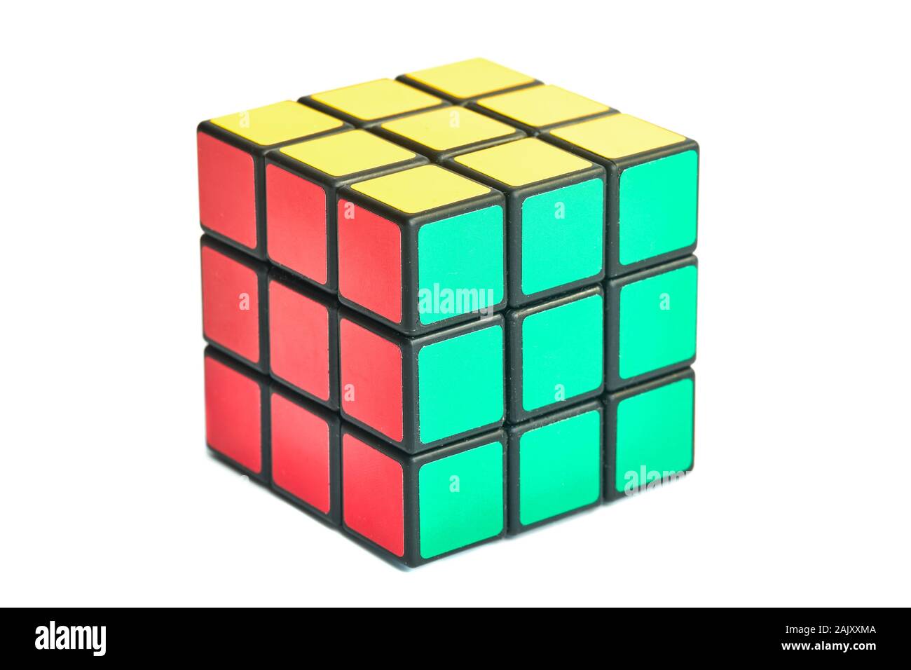 Cubo di Rubik su bianco Foto Stock