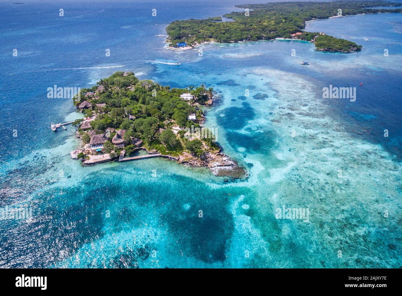 Rosario Isole (Islas del Rosario) di Cartagena de Indias, Colombia, vista aerea. Foto Stock