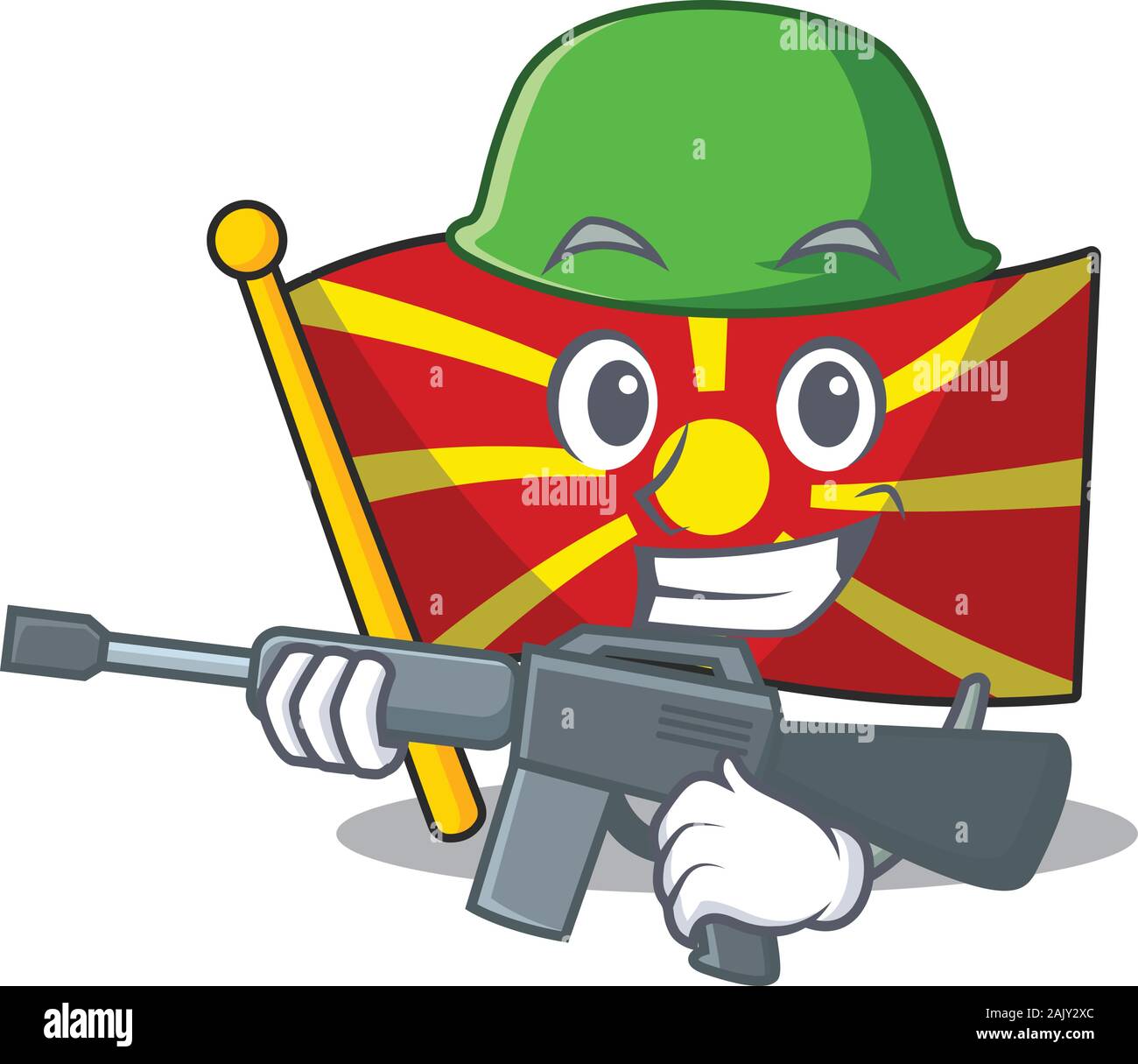 Un cartoon design della bandiera macedonia Esercito con la mitragliatrice Illustrazione Vettoriale