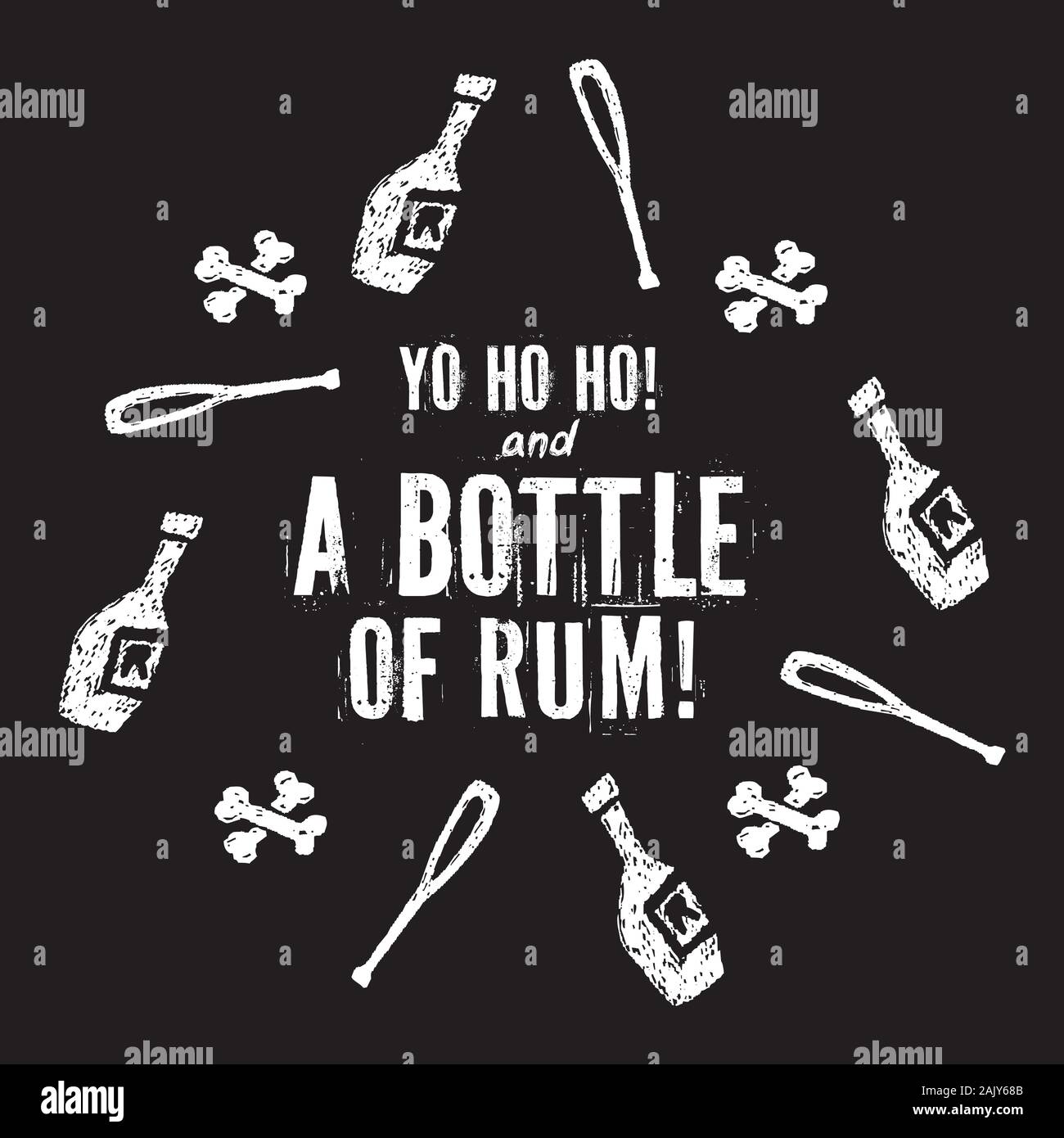 Crow bottiglia pirata rum ossa nero e bianco bordo cornice poster Illustrazione Vettoriale