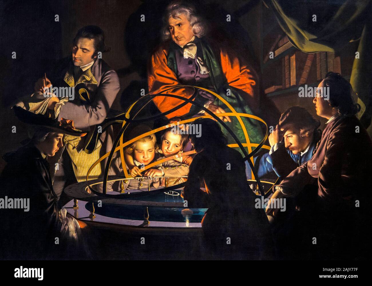 Joseph Wright di Derby, pittura, un filosofo parlando sul Orrery, (un filosofo dando lezioni sulla Orrery, in cui la lampada viene messa al posto del sole), o ,(l'Orrery), circa 1766 Foto Stock