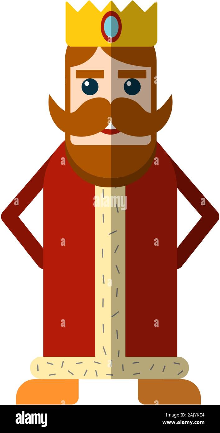Vettore semplice illustrazione del magico fiaba re nel mantello rosso e la corona. Appartamento Re icona per app di gioco, Festa bambini, bambini illustrazione. Magica Illustrazione Vettoriale