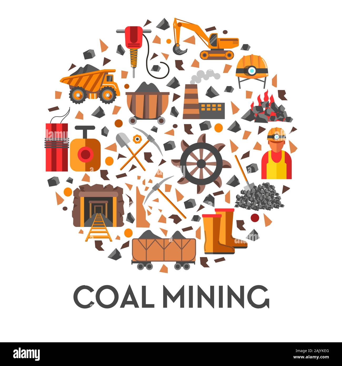 Materiale industriale e emblema isolato per l'estrazione del carbone Illustrazione Vettoriale