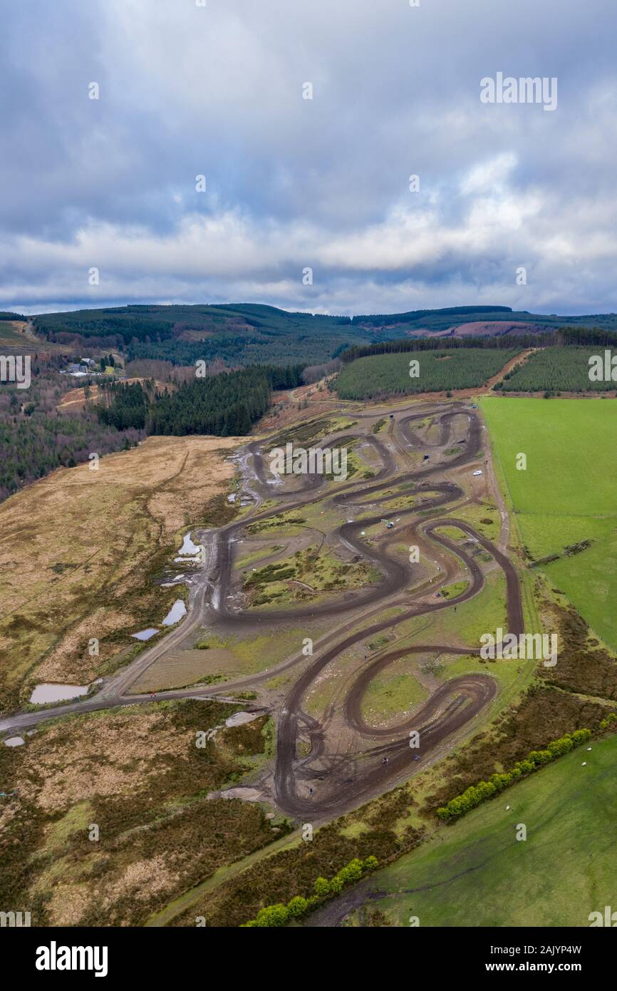 Vista aerea di motocross bike via in Rhonnda, Wales, Regno Unito Foto Stock