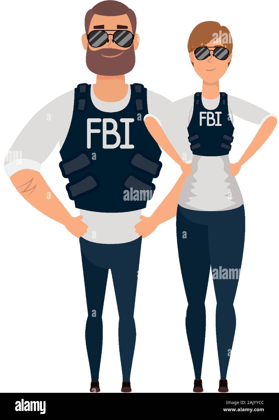 Coppia giovane gli agenti FBI caratteri Illustrazione Vettoriale