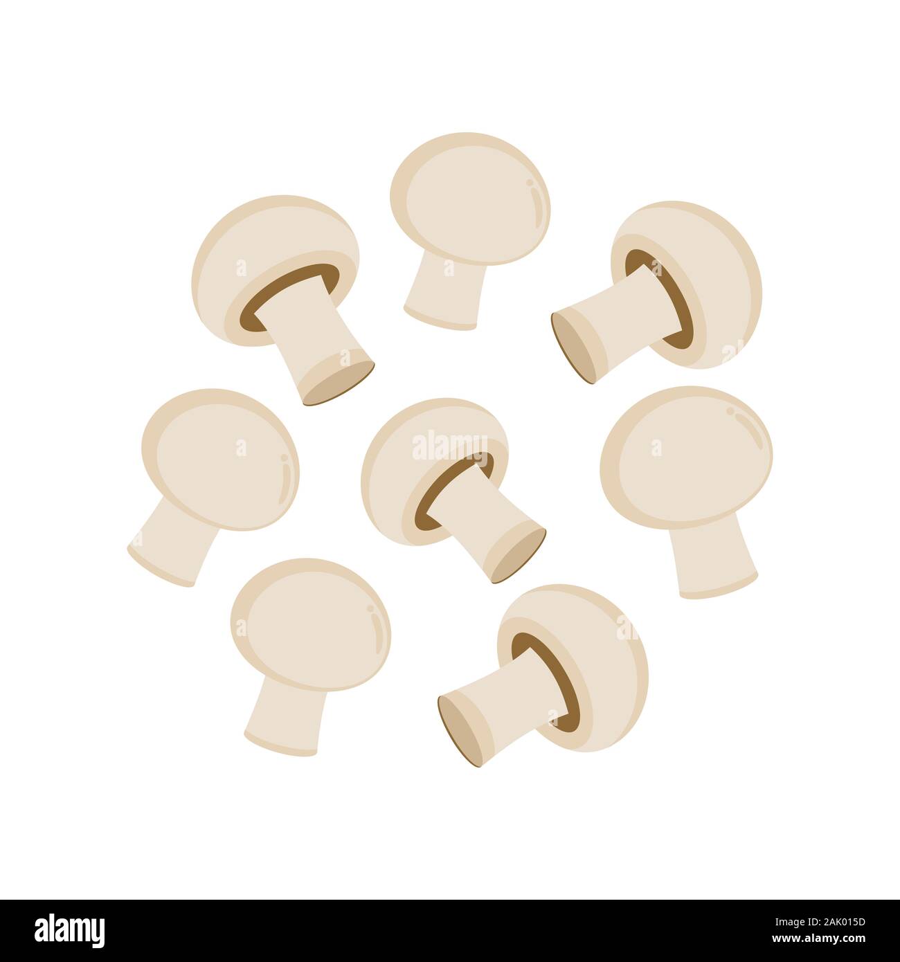 Funghi champignon set. Pila di champignon isolati su sfondo bianco. Mazzetto di fresco funghi champignon per preparare pasti. La cottura. Vettore Illustrazione Vettoriale