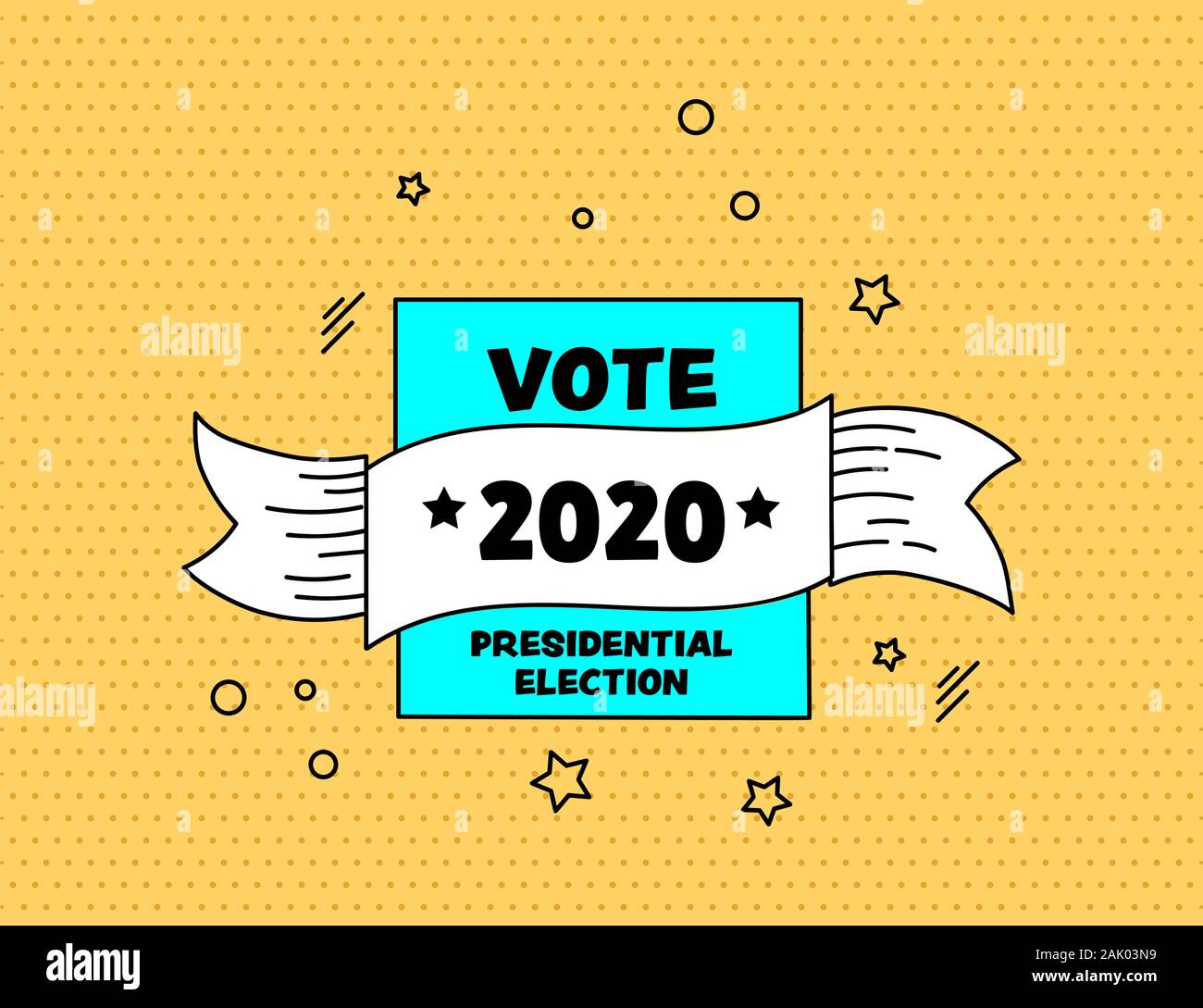 Voto 2020 memphis banner in stile pop art design Illustrazione Vettoriale