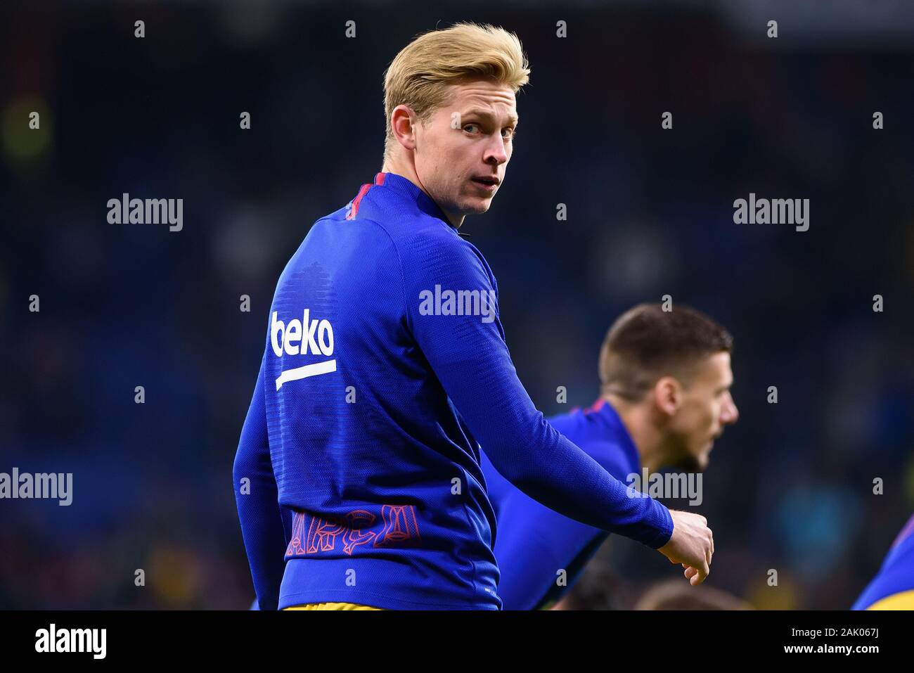 Barcellona - JAN 4: Frenkie De Jong riproduce in La Liga match tra RCD Espanyol e FC Barcellona alla RCDE Stadium il 4 gennaio 2020 in Barcelon Foto Stock
