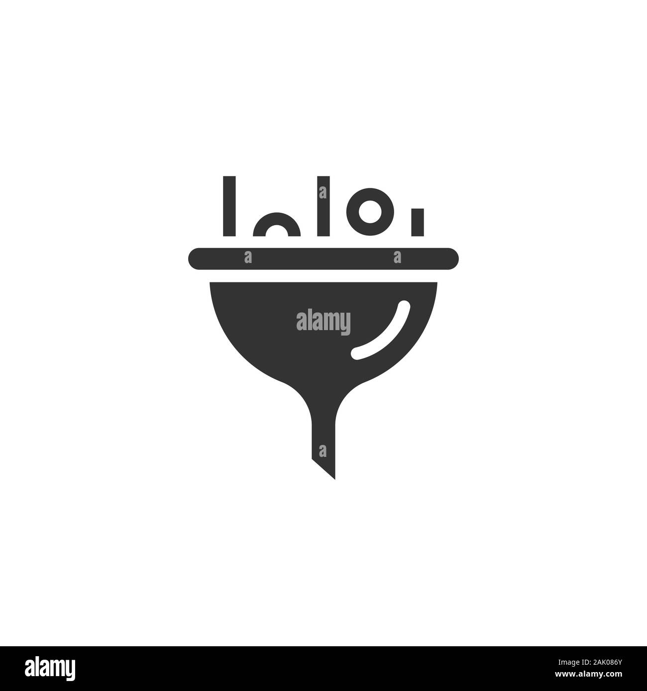 Icona del filtro in stile appartamento. Imbuto illustrazione vettoriale bianco su sfondo isolato. Cono di chimica il concetto di business. Illustrazione Vettoriale