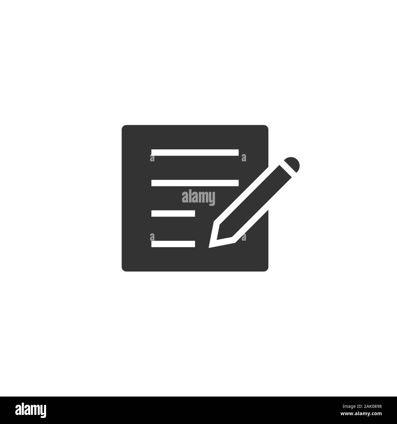 Icona di blog in stile appartamento. Documento con penna illustrazione vettoriale bianco su sfondo isolato. Contenuto il concetto di business. Illustrazione Vettoriale