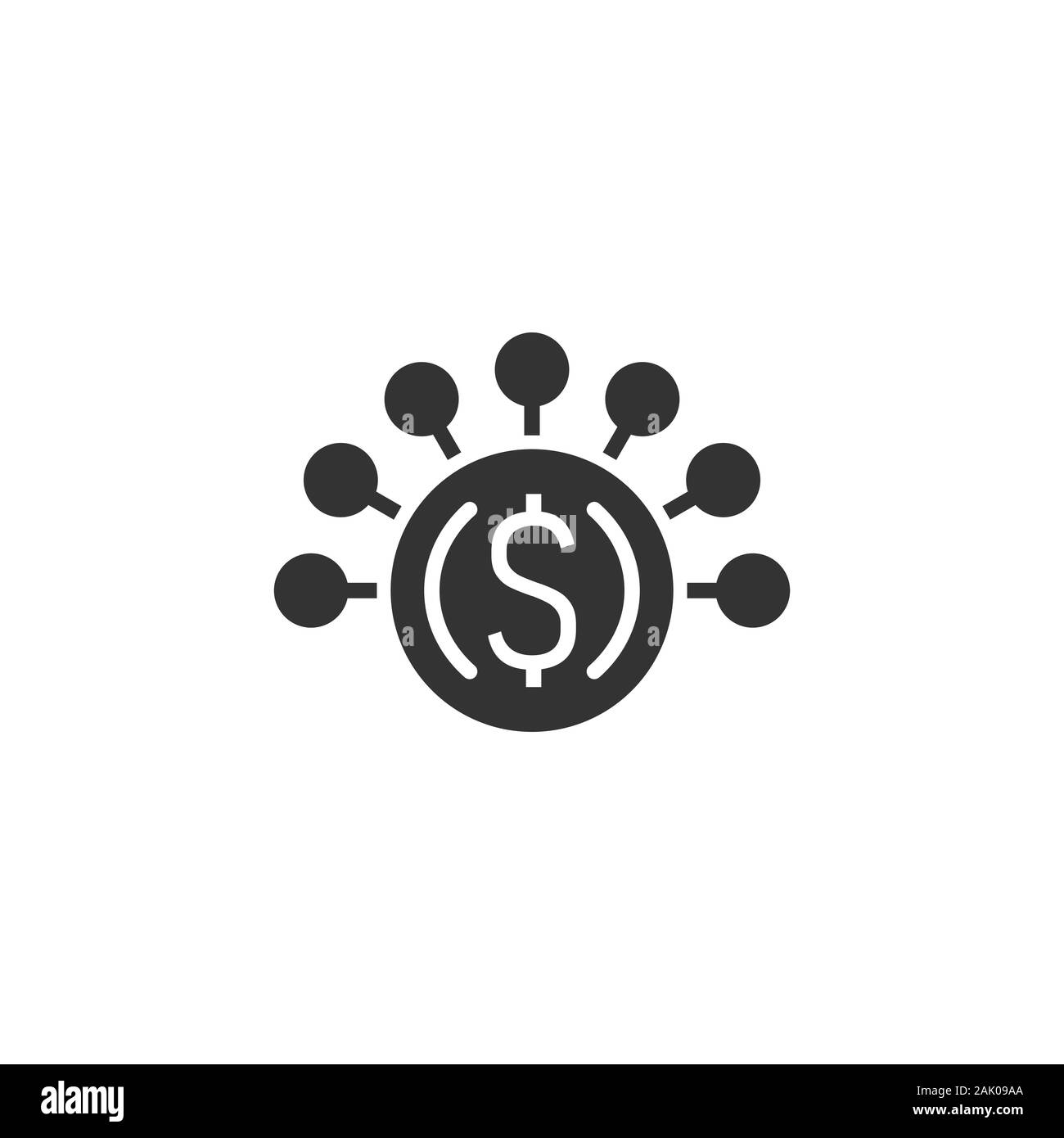 Entrate di denaro icona in stile appartamento. Dollar coin illustrazione vettoriale bianco su sfondo isolato. Struttura finanziaria la concezione di business. Illustrazione Vettoriale