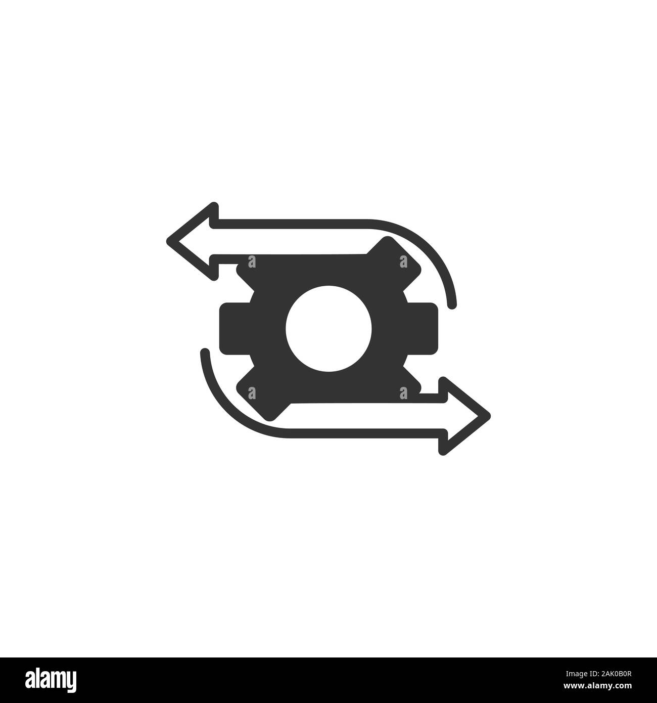 Icona del flusso di lavoro in stile appartamento. Ingranaggio efficace illustrazione vettoriale bianco su sfondo isolato. Organizzazione dei processi business concetto. Illustrazione Vettoriale