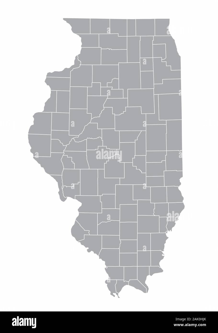 La Illinois State contee mappa isolati su sfondo bianco Illustrazione Vettoriale